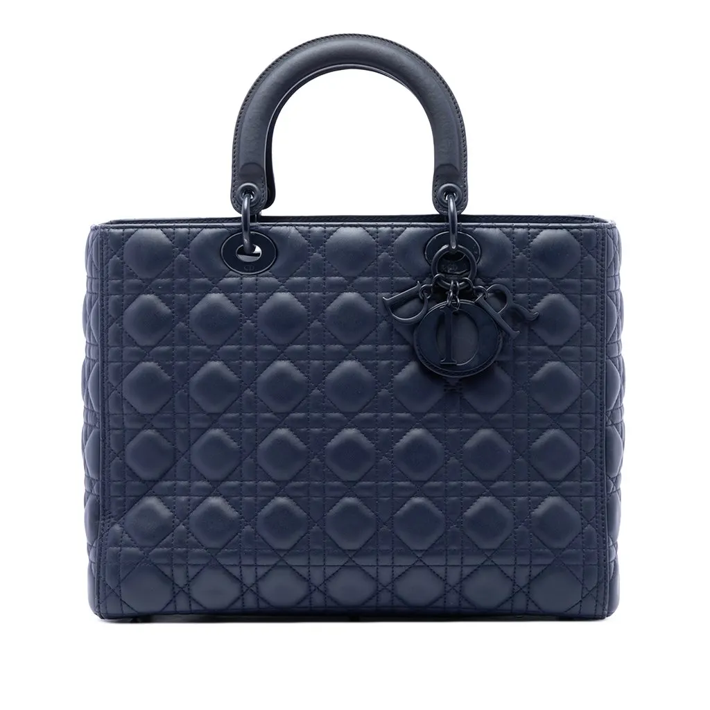 Dior Large Ultra Matte Calfskin Cannage Lady Dior Blue Leather Good - Front View