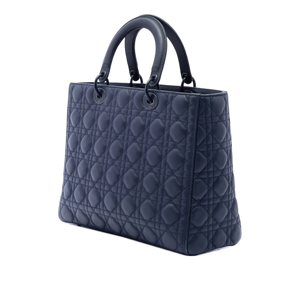 Dior Large Ultra Matte Calfskin Cannage Lady Dior Blue Leather Good - Back View