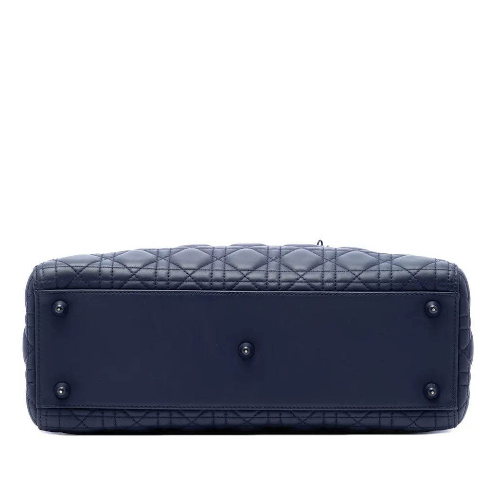 Dior Large Ultra Matte Calfskin Cannage Lady Dior Blue Leather Good - Inside View