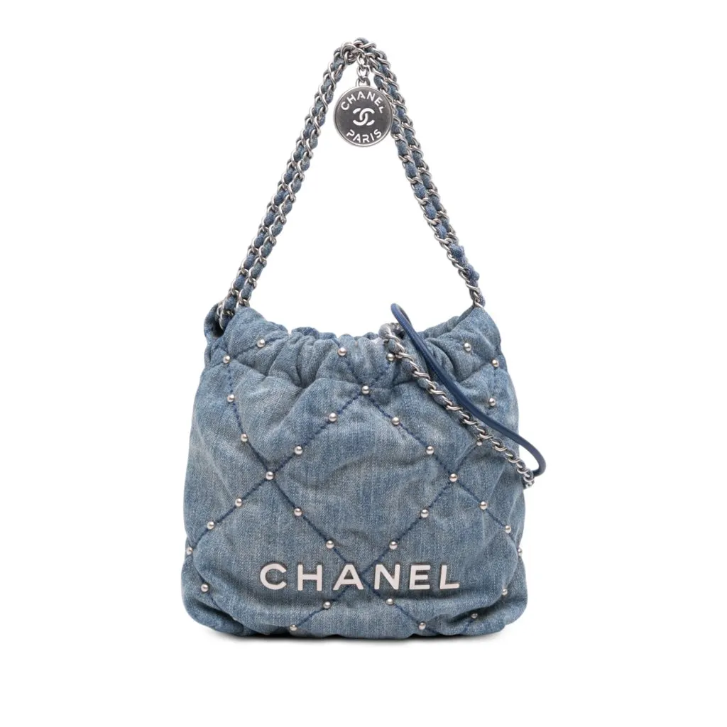 Chanel Mini Denim Studded 22 Handbag Blue Very good - Front View