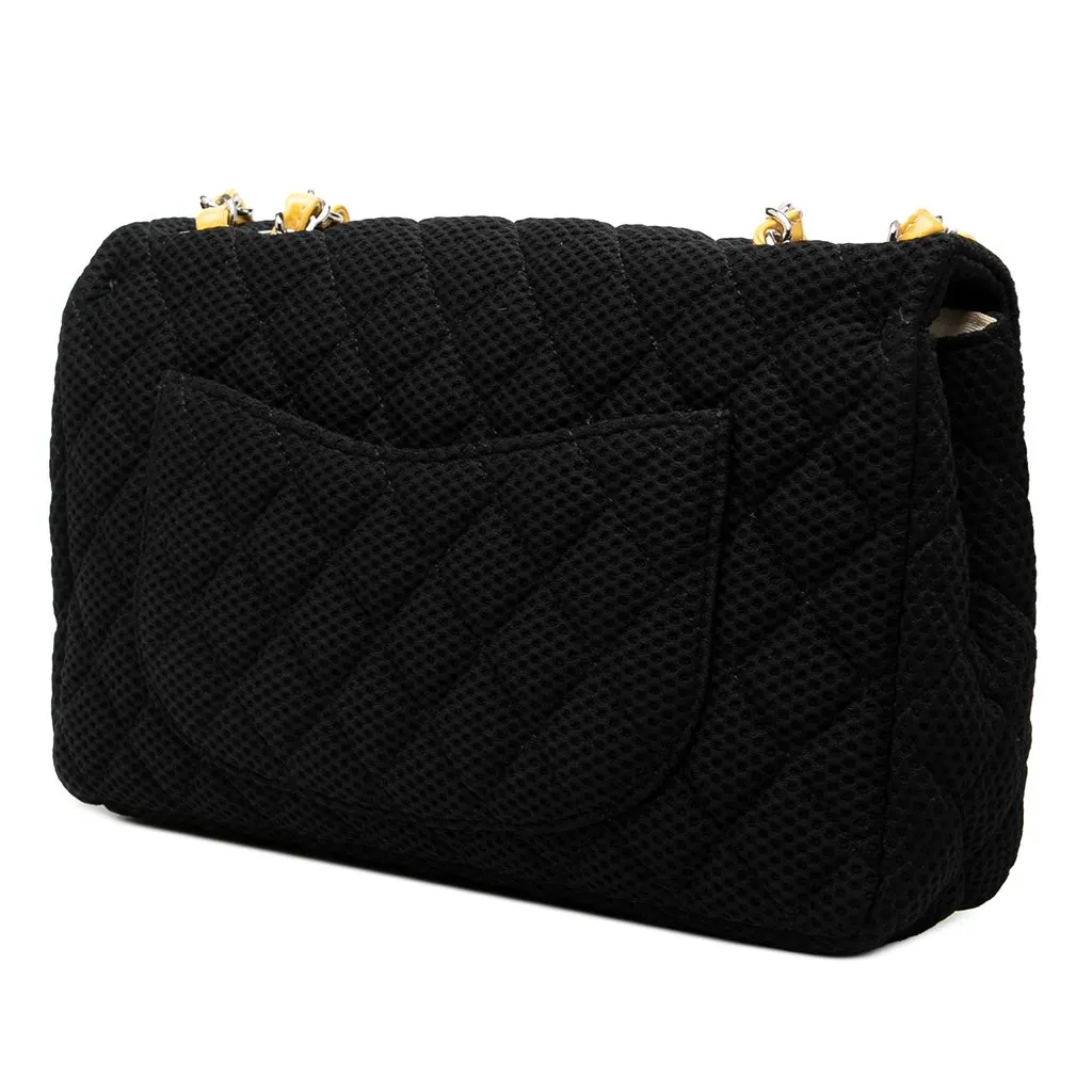 Chanel Medium Quilted Perforated Jersey Single Flap Black Cotton Very good - Back View