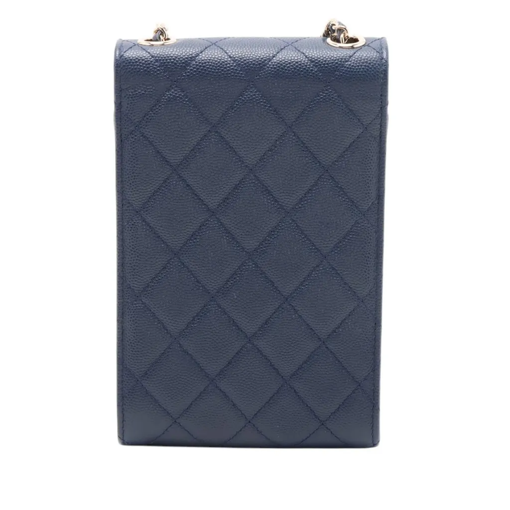 Chanel Quilted Caviar Golden Class Phone Holder Blue Leather Very good - Back View
