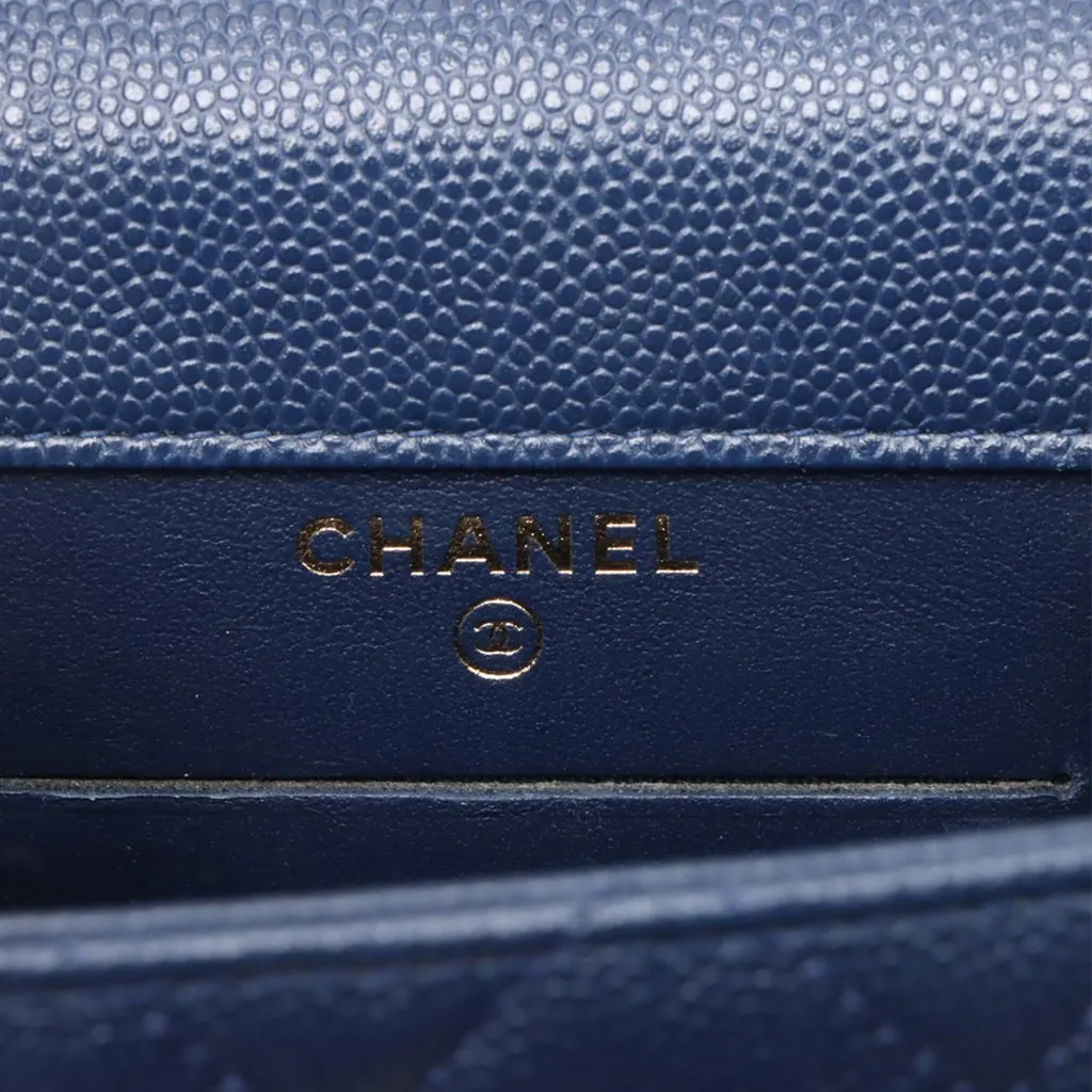 Chanel Quilted Caviar Golden Class Phone Holder Blue Leather Very good - Model View