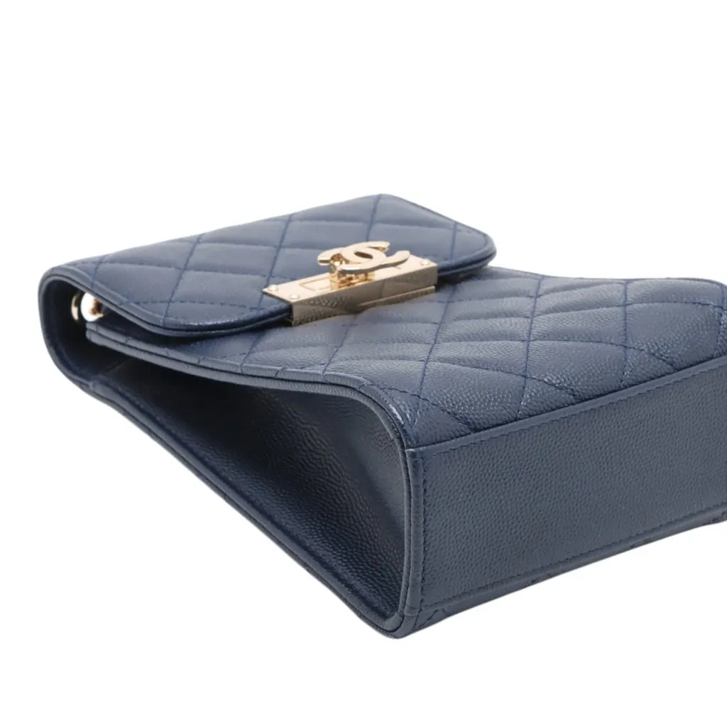 Chanel Quilted Caviar Golden Class Phone Holder Blue Leather Very good - Box View