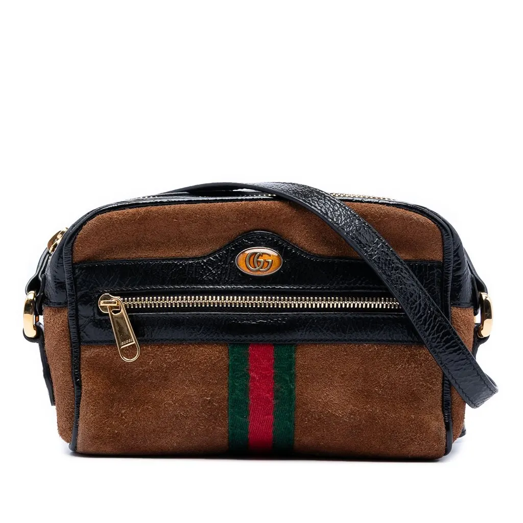 Gucci Mini Suede Web Ophidia Crossbody Brown Leather Very good - Front View