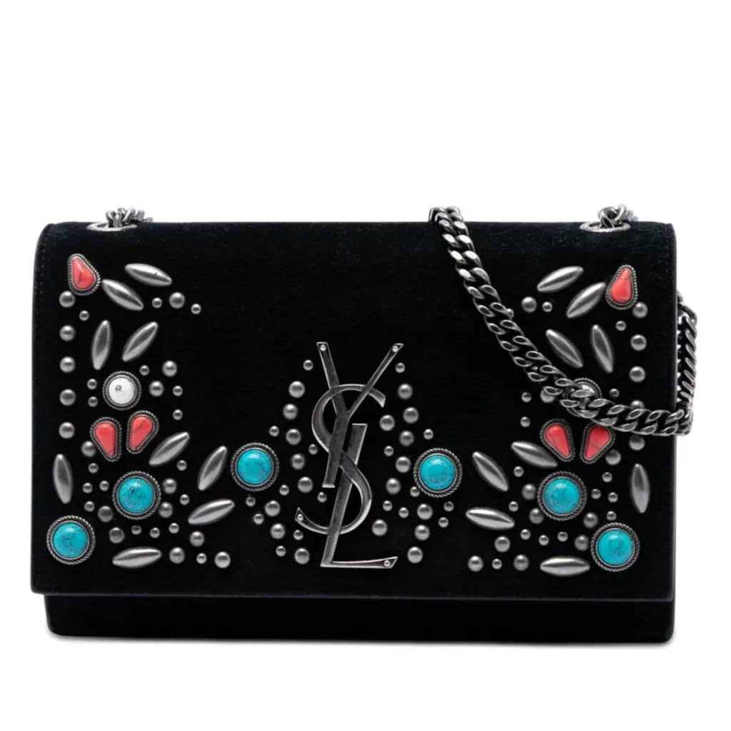Saint Laurent Small Suede Monogram Stone Studded Kate Crossbody Black Leather Very good - Front View