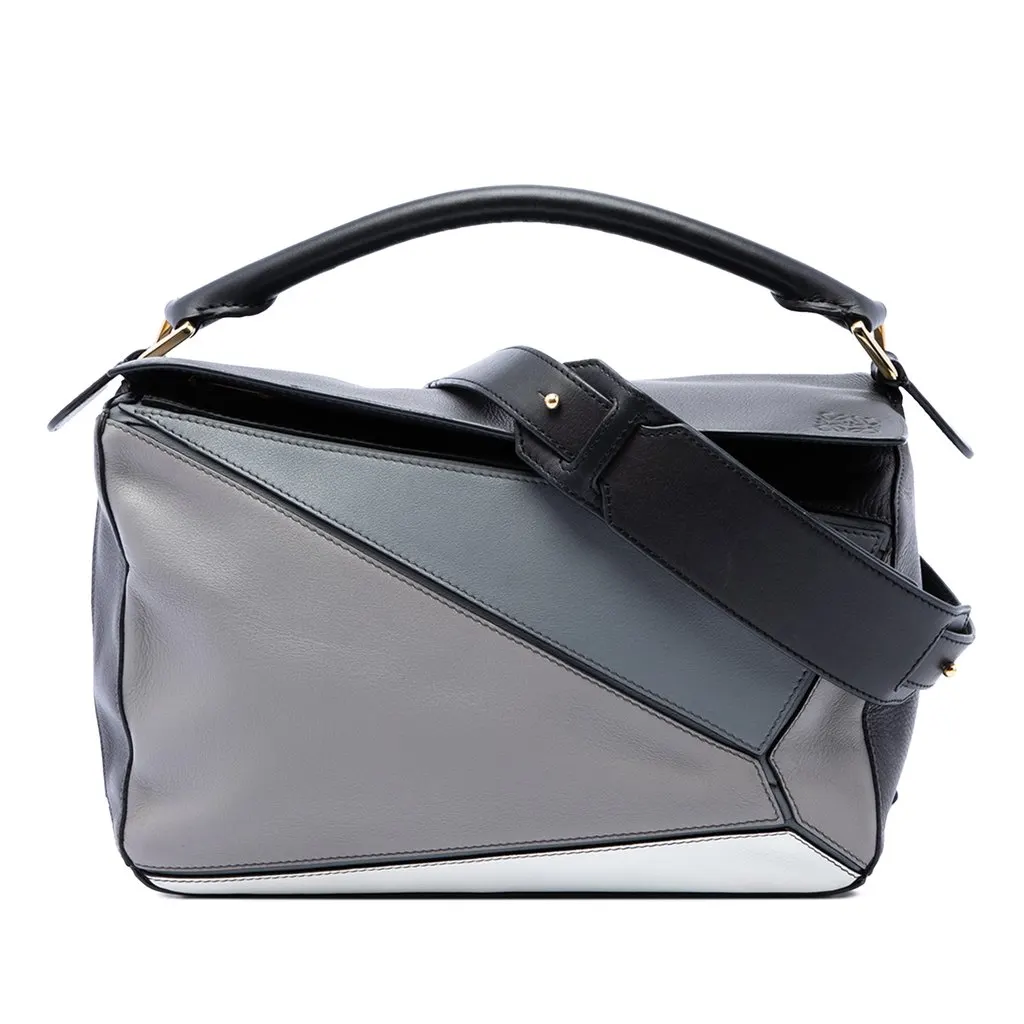 Loewe Medium Tricolor Calfskin Puzzle Satchel Grey Leather Very good - Front View