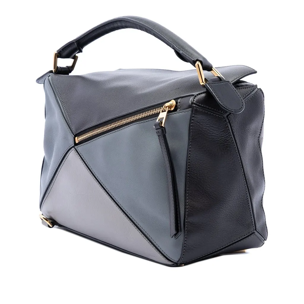 Loewe Medium Tricolor Calfskin Puzzle Satchel Grey Leather Very good - Back View
