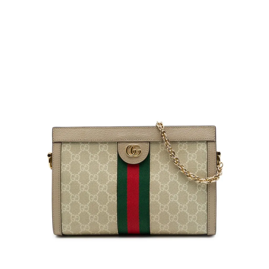 Gucci Small GG Supreme Web Ophidia Chain Crossbody Brown Canvas Very good - Front View