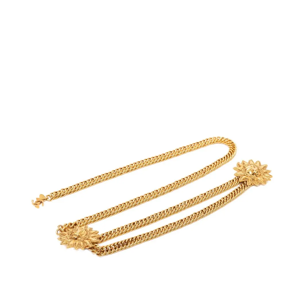 Chanel CC Gold Plated Double Lion Sunburst Chain Link Belt Gold Metal Very good - Front View