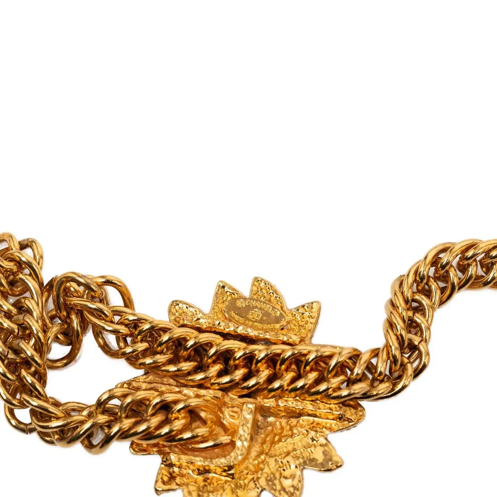 Chanel CC Gold Plated Double Lion Sunburst Chain Link Belt Gold Metal Very good - Back View