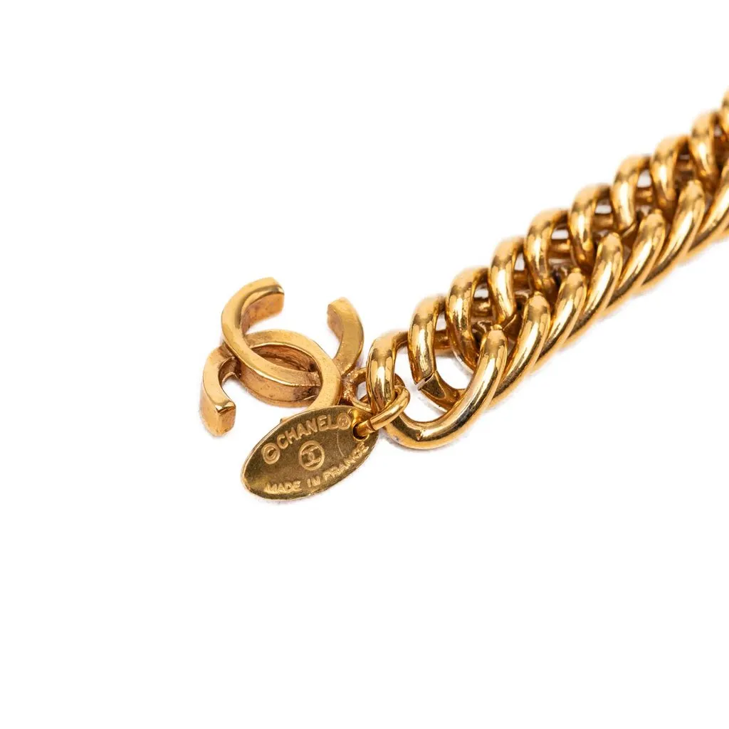 Chanel CC Gold Plated Double Lion Sunburst Chain Link Belt Gold Metal Very good - Model View