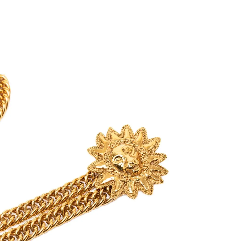 Chanel CC Gold Plated Double Lion Sunburst Chain Link Belt Gold Metal Very good - Box View