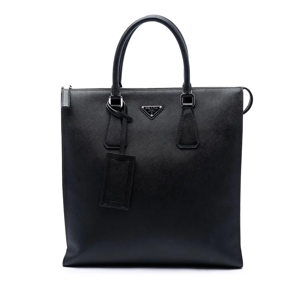 Prada Saffiano North South Tote Black Leather Very good - Front View