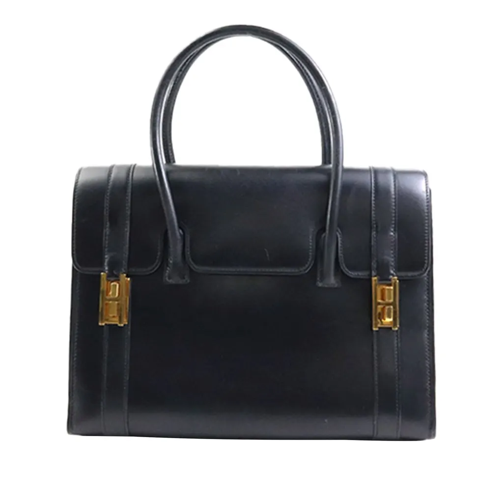 Hermès Box Calf Drag 27 Handbag Black Leather Very good - Front View