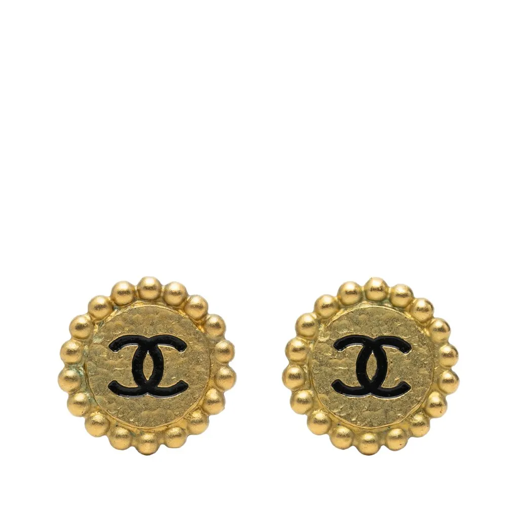 Chanel CC Gold Plated Round Clip On Earrings