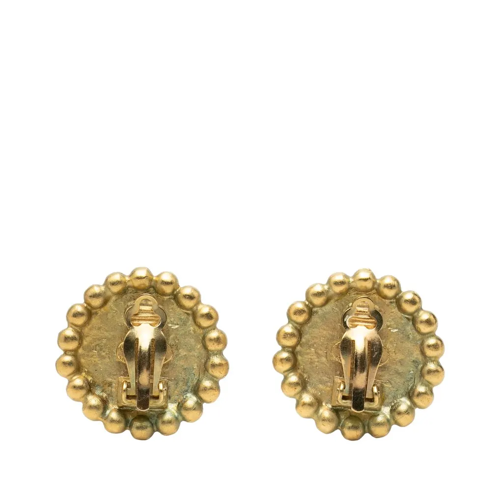 Chanel CC Gold Plated Round Clip On Earrings Gold Metal Very good - Back View