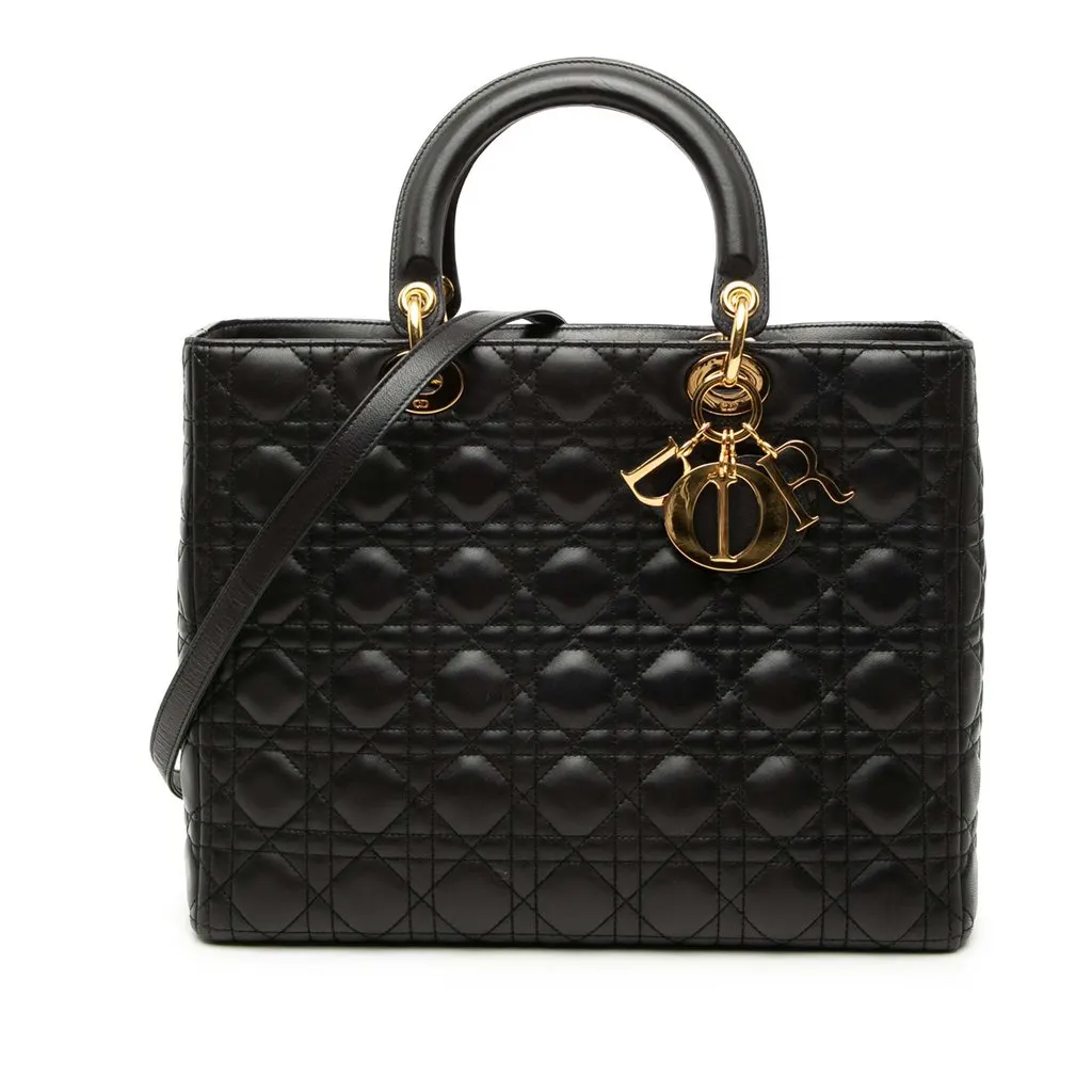 Dior Large Lambskin Cannage Lady Dior Black Leather Very good - Front View