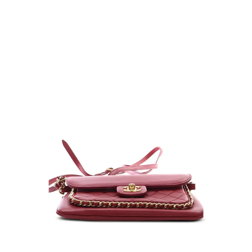 Chanel Small Quilted Lambskin CC Unchained Flap Red Leather Very good - Inside View