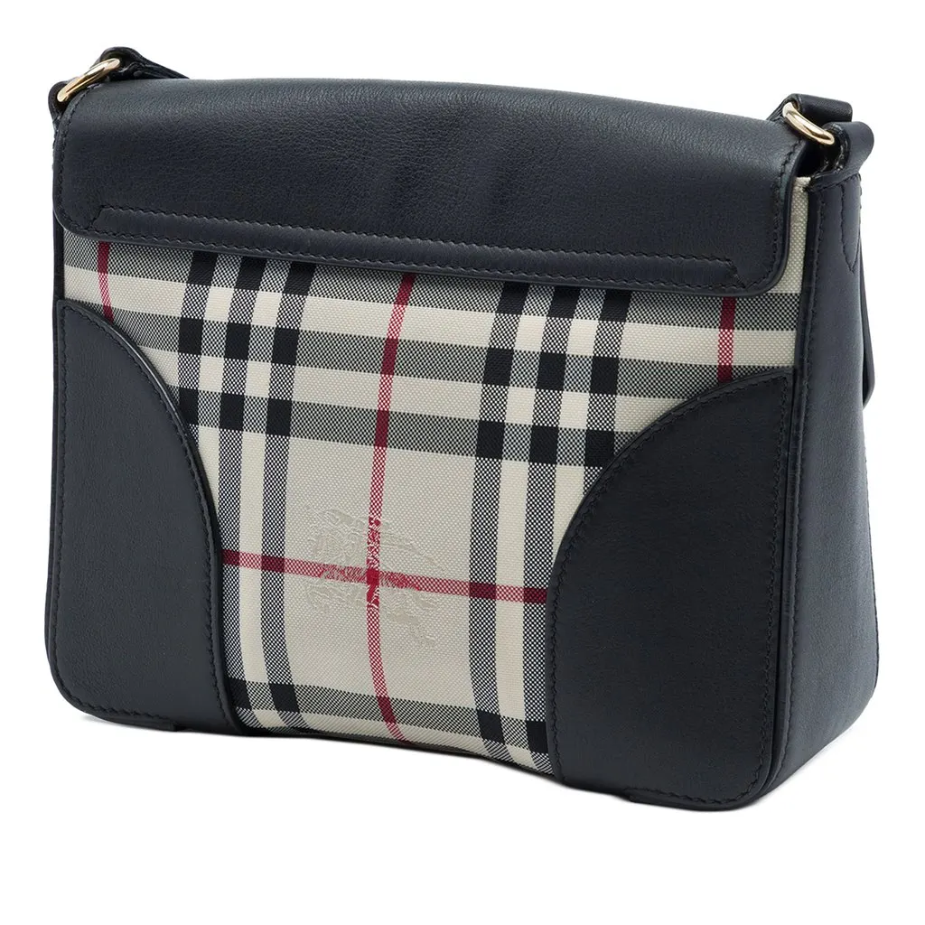 Burberry Small Haymarket Check Nylon and Leather Dickens Crossbody Black Leather Very good - Back View