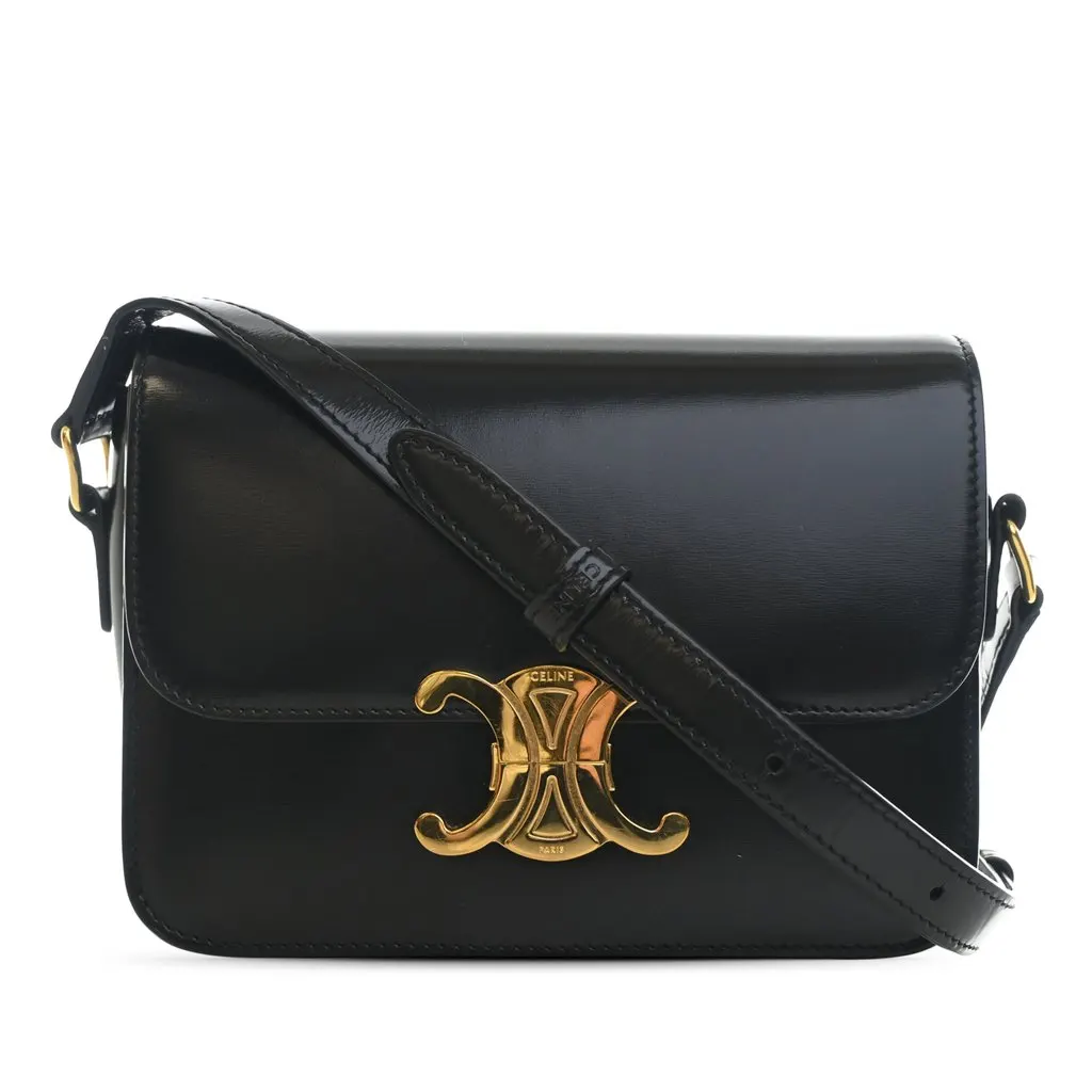 Celine Teen Shiny Calfskin Triomphe Crossbody Black Leather Very good - Front View