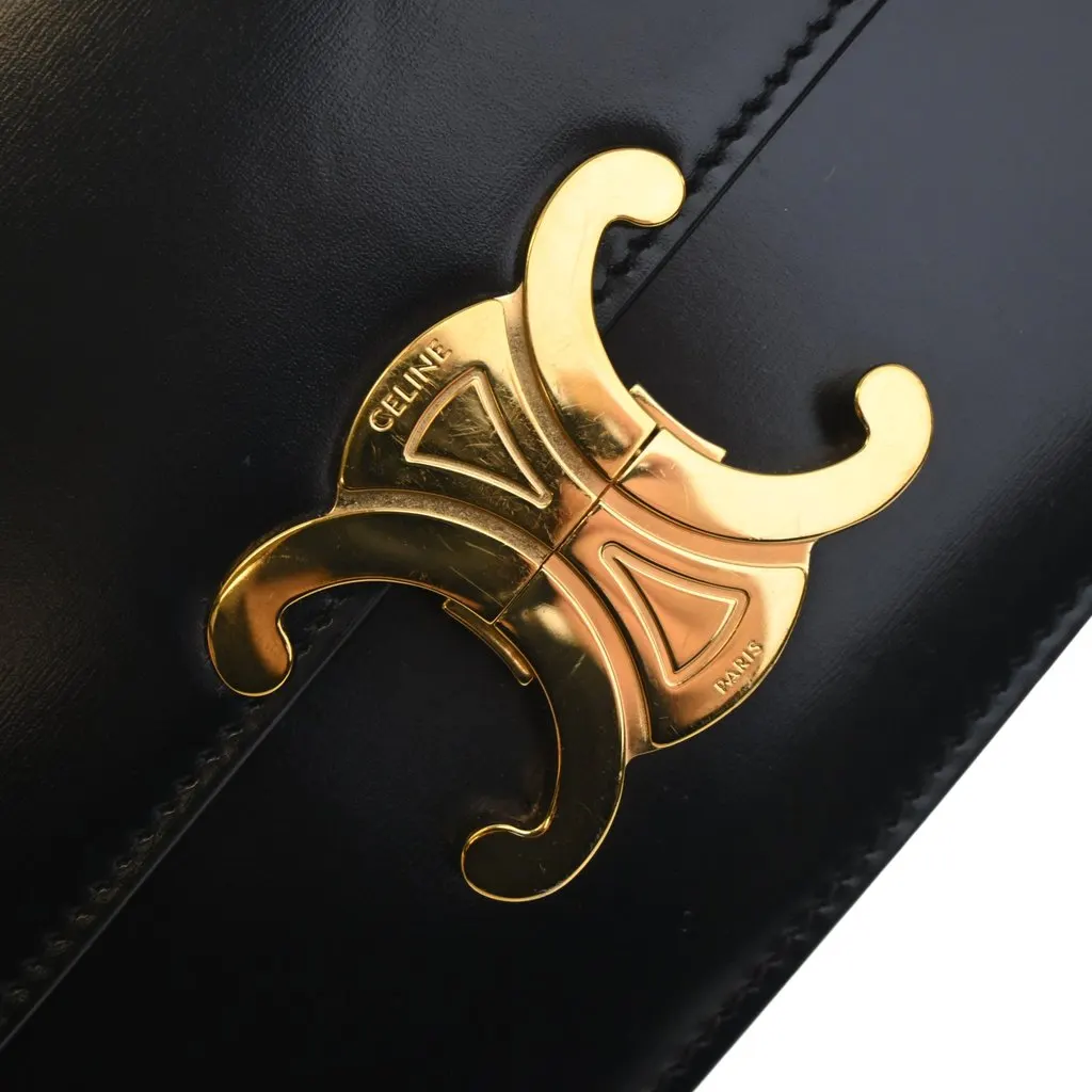 Celine Teen Shiny Calfskin Triomphe Crossbody Black Leather Very good - Box View