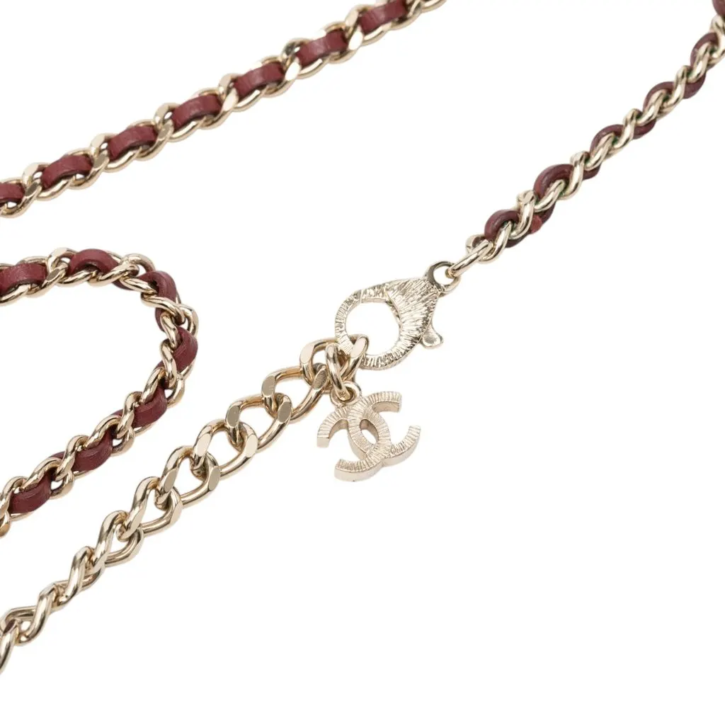 Chanel CC Gold Plated and Leather Woven Crystal Resin Heart Pendant Necklace Gold Metal Very good - Box View