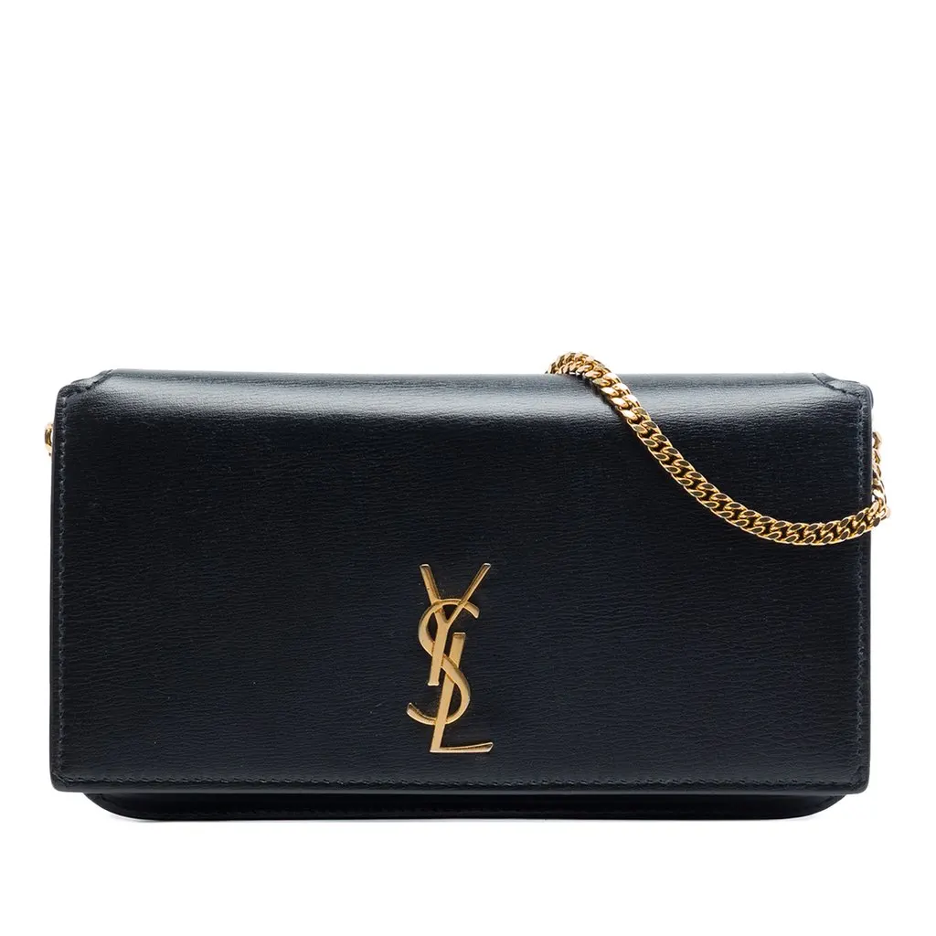 Saint Laurent Smooth Calfskin Monogram Cassandre Phone Holder Black Leather Very good - Front View