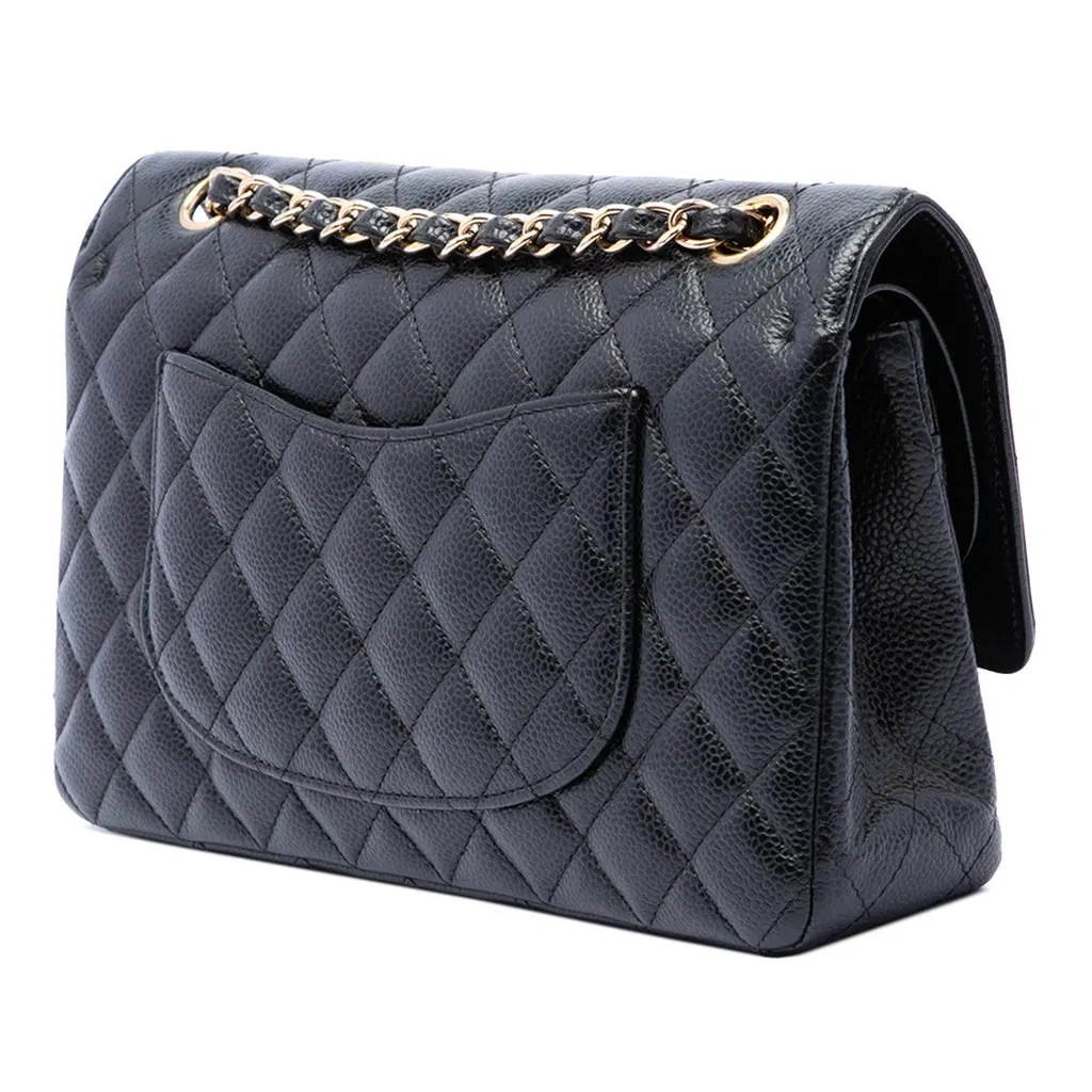 Chanel Medium Classic Caviar Double Flap Black Leather Very good - Back View