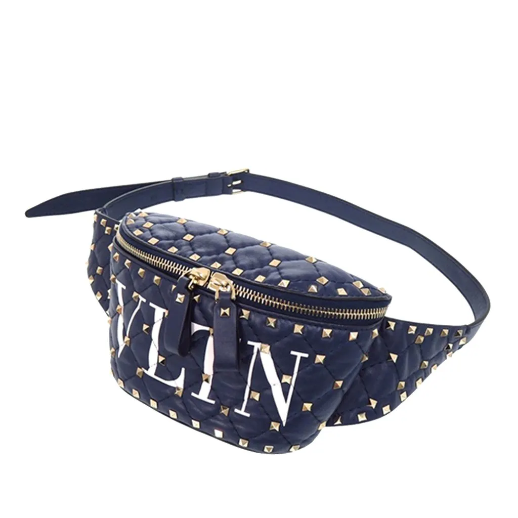 Valentino Quilted Lambskin VLTN Rockstud Spike Belt Bag Blue Leather Never worn - Back View