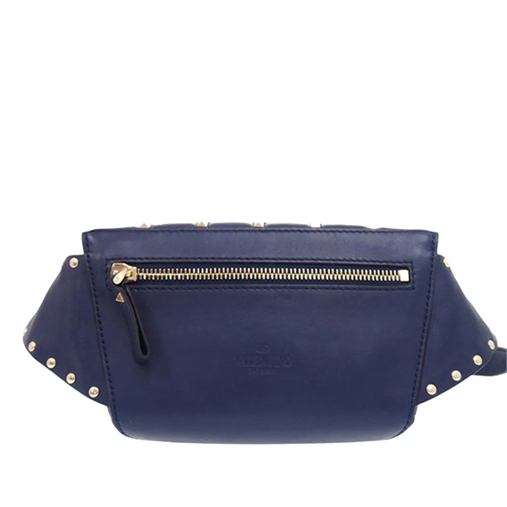 Valentino Quilted Lambskin VLTN Rockstud Spike Belt Bag Blue Leather Never worn - Inside View