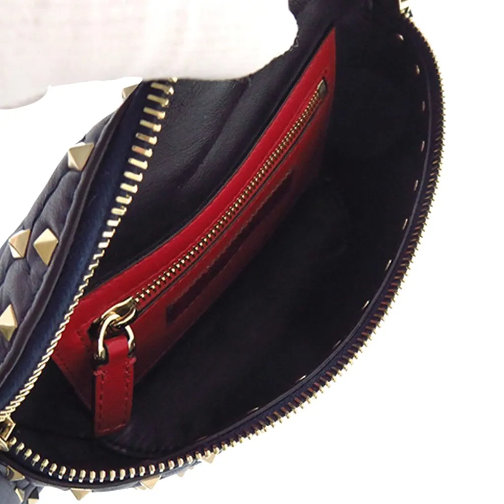 Valentino Quilted Lambskin VLTN Rockstud Spike Belt Bag Blue Leather Never worn - Box View