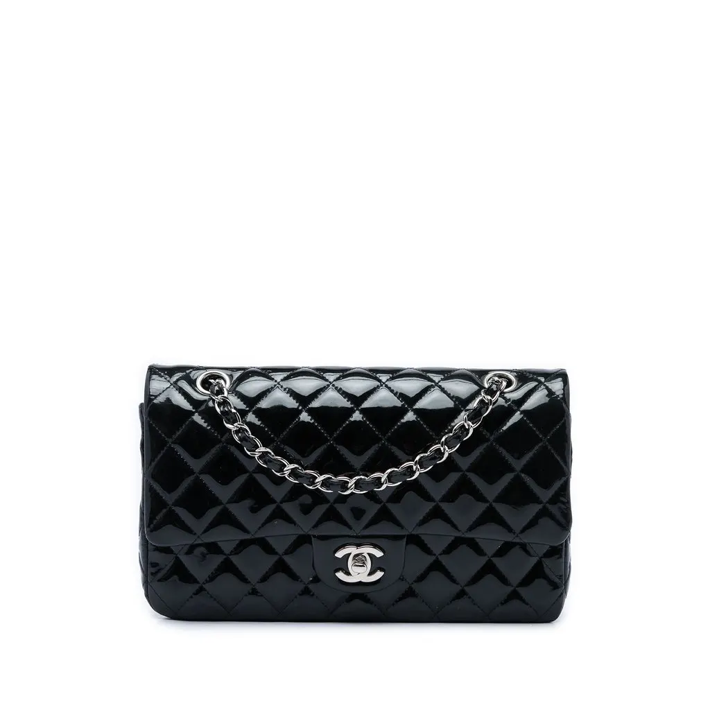 Chanel Medium Classic Patent Double Flap Black Leather Very good - Front View