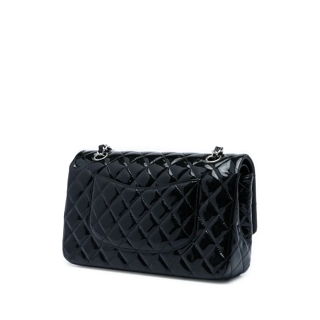 Chanel Medium Classic Patent Double Flap Black Leather Very good - Back View