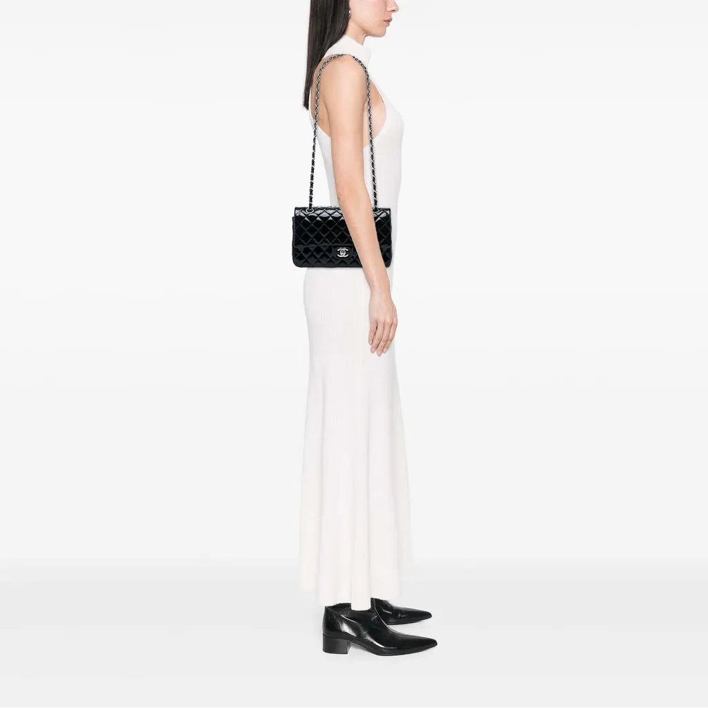 Chanel Medium Classic Patent Double Flap Black Leather Very good - Box View