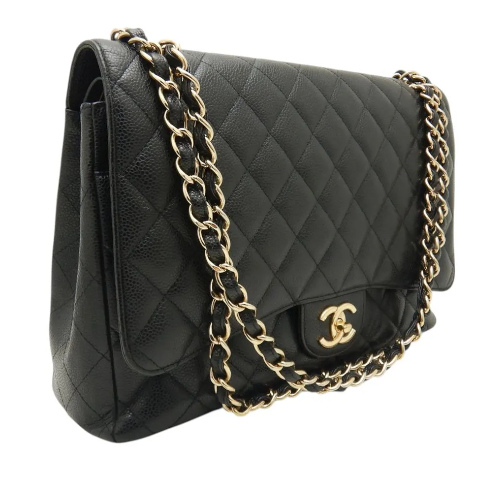 Chanel Maxi Classic Caviar Double Flap Black Leather Very good - Back View