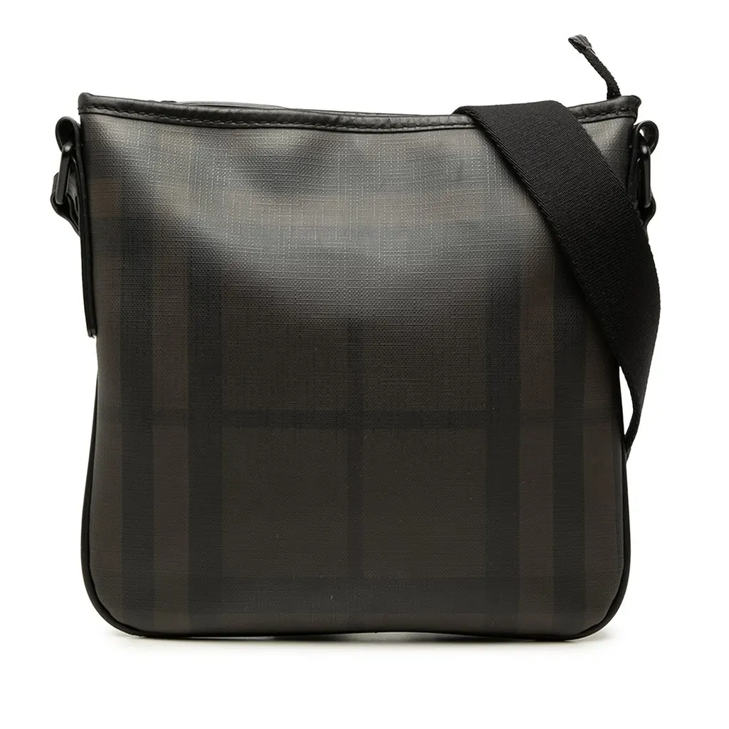 Burberry Smoke Check Coated Canvas Beckley Crossbody Brown Canvas Good - Front View