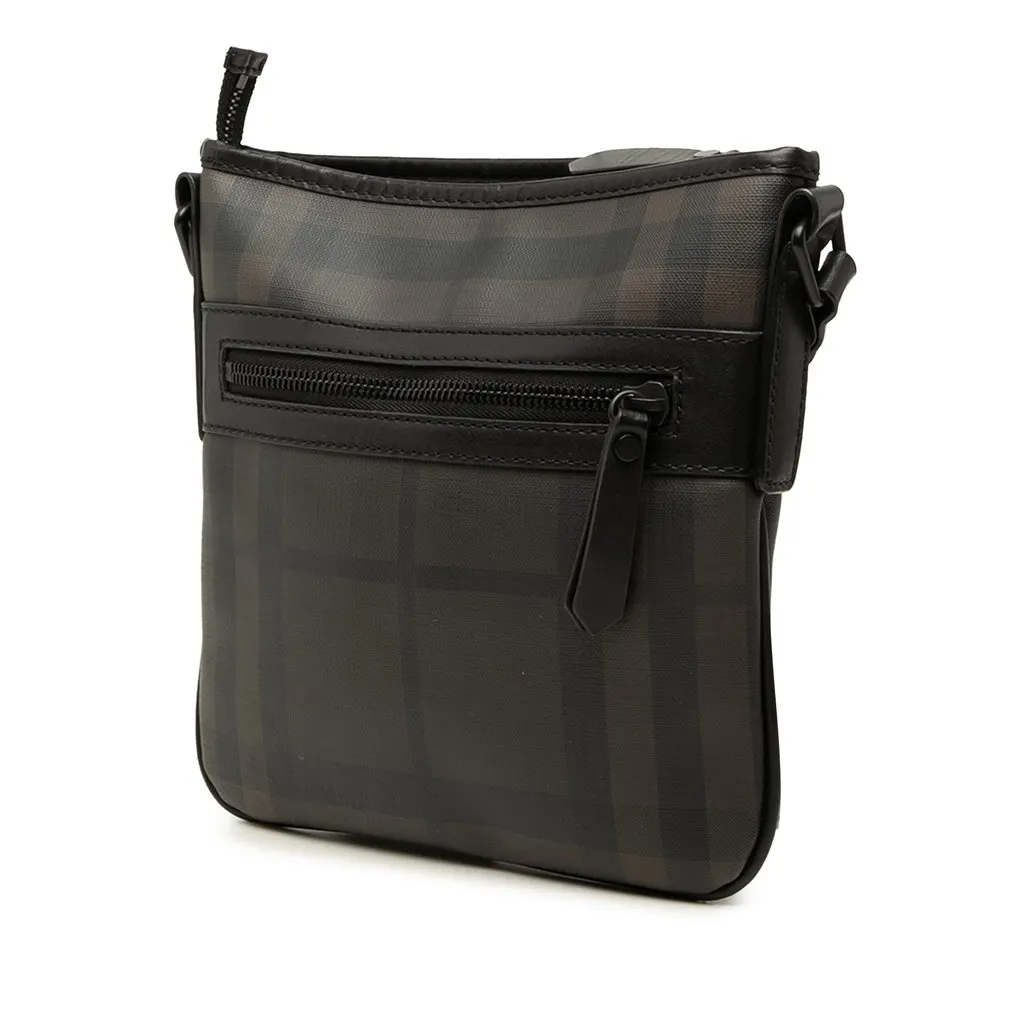 Burberry Smoke Check Coated Canvas Beckley Crossbody Brown Canvas Good - Back View