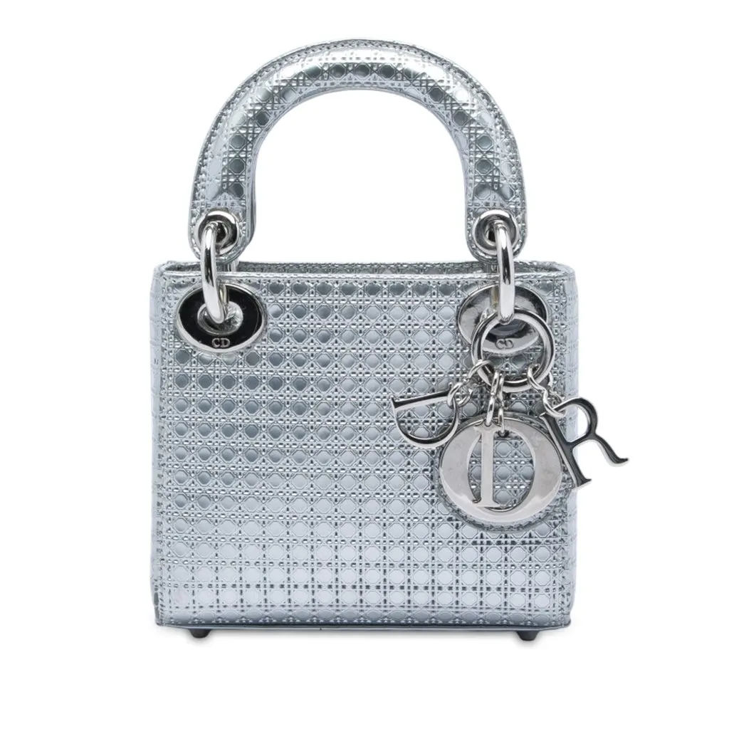 Dior Micro Metallic Patent Microcannage Lady Dior Silver Leather Very good - Front View