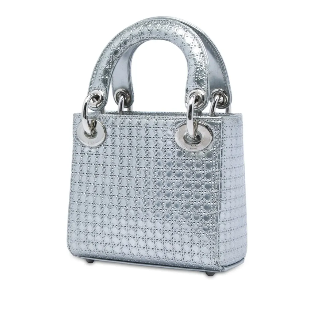 Dior Micro Metallic Patent Microcannage Lady Dior Silver Leather Very good - Back View
