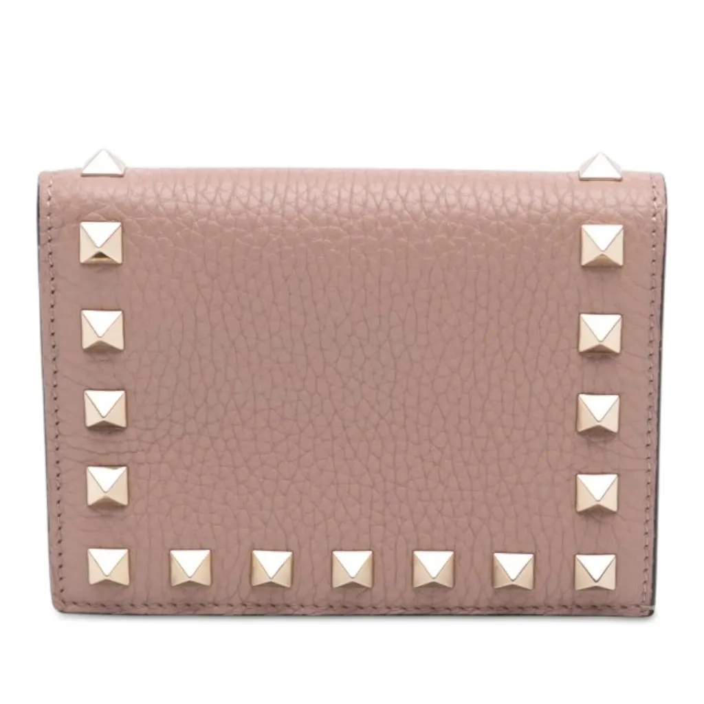 Valentino Leather Rockstud Compact Wallet Pink Leather Never worn - Front View