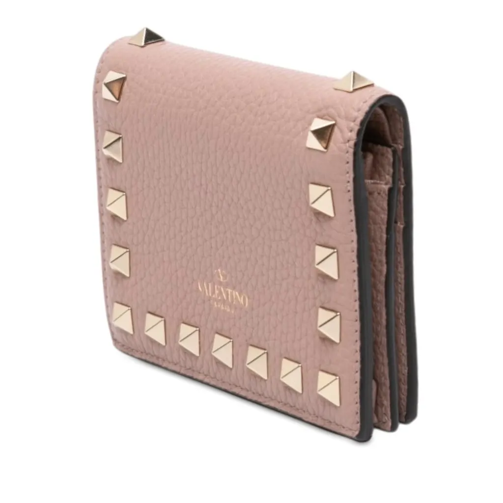 Valentino Leather Rockstud Compact Wallet Pink Leather Never worn - Back View