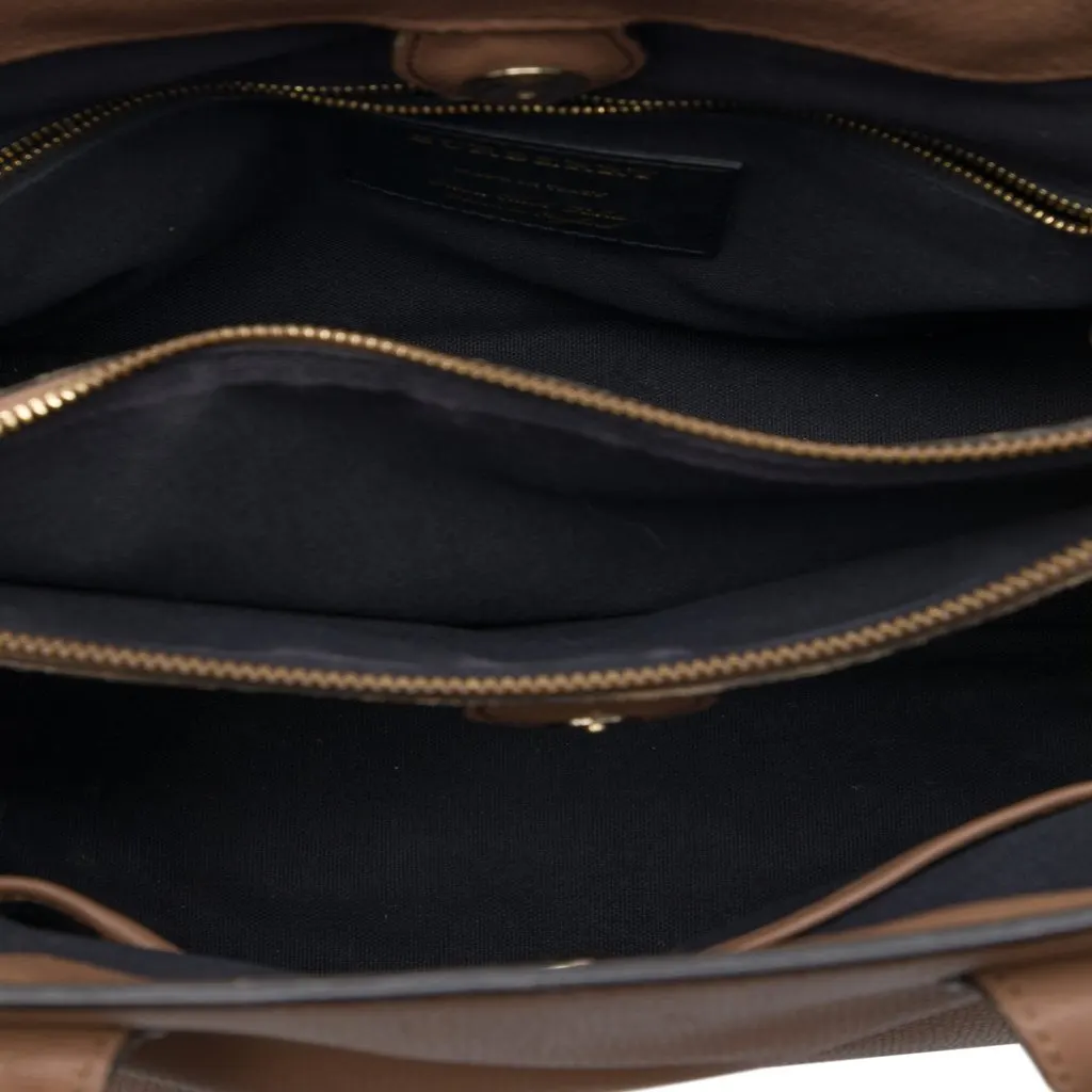 Burberry Medium Calfskin and House Check Banner Satchel Brown Leather Very good - Model View