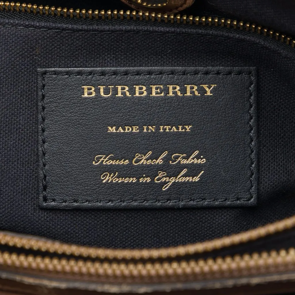 Burberry Medium Calfskin and House Check Banner Satchel Brown Leather Very good - Box View
