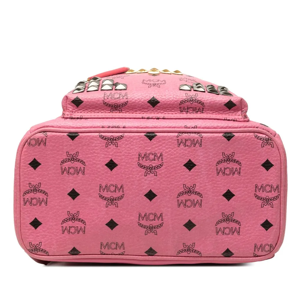 MCM Studded Visetos Coated Canvas Stark Backpack Pink Canvas Good - Inside View