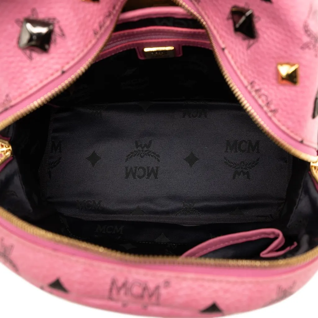 MCM Studded Visetos Coated Canvas Stark Backpack Pink Canvas Good - Model View