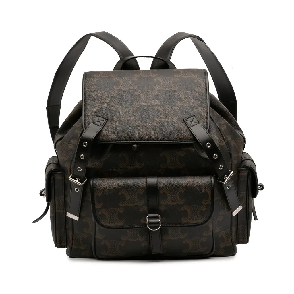 Celine Medium Triomphe Coated Canvas Backpack Brown Very good - Front View