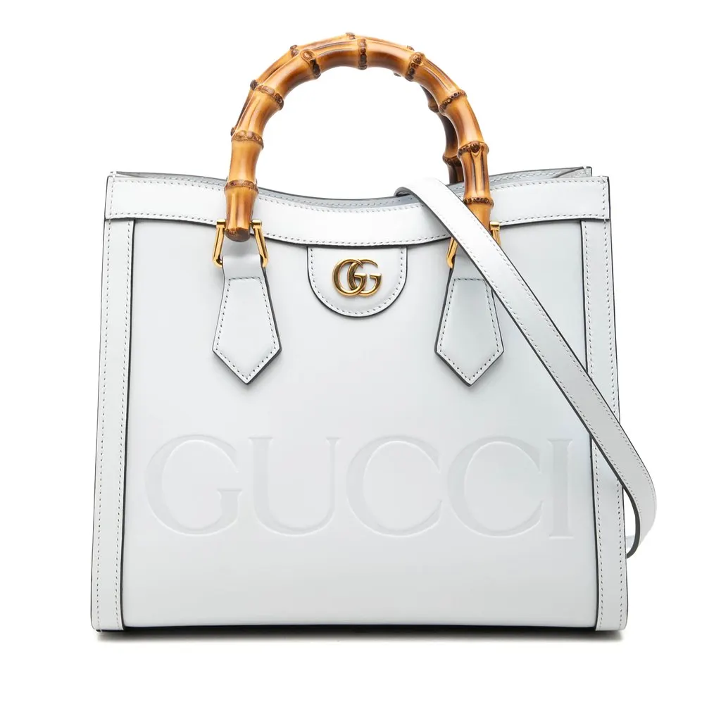 Gucci Medium Calfskin Bamboo Diana Satchel White Leather Very good - Front View