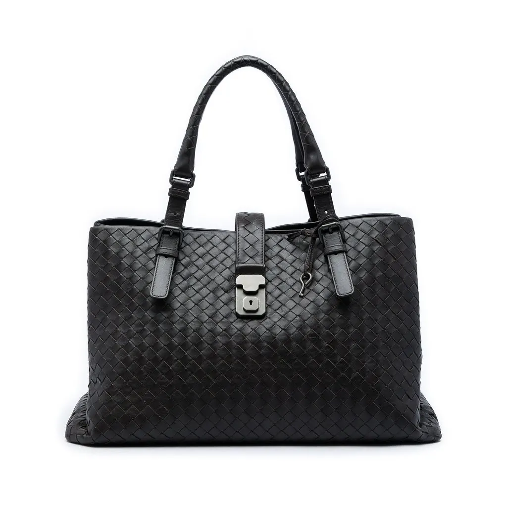 Bottega Veneta Medium Nappa Intrecciato Roma Tote Black Leather Very good - Front View
