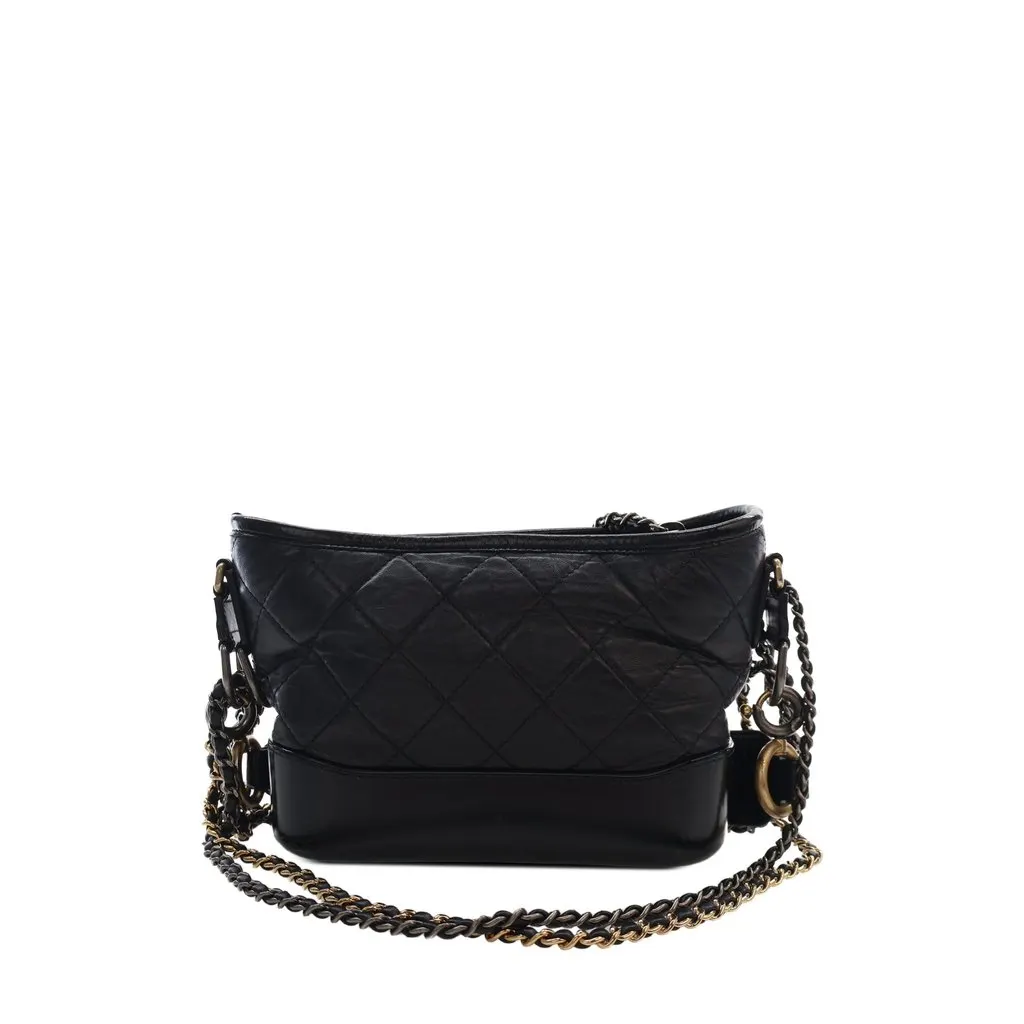 Chanel Small Quilted Aged Calfskin Gabrielle Hobo Black Leather Very good - Back View
